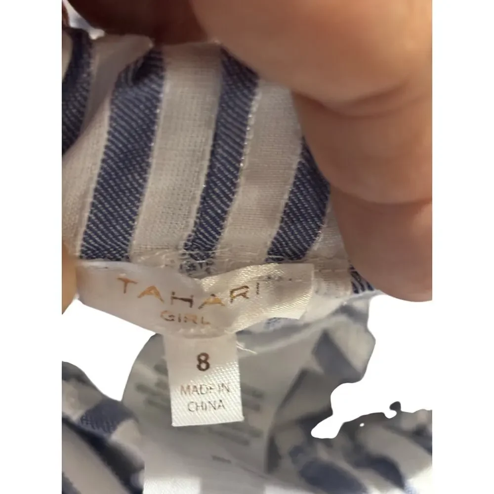 Tahari 8 blue white metalic stripe palazzo pants tank matching set stripe nwot